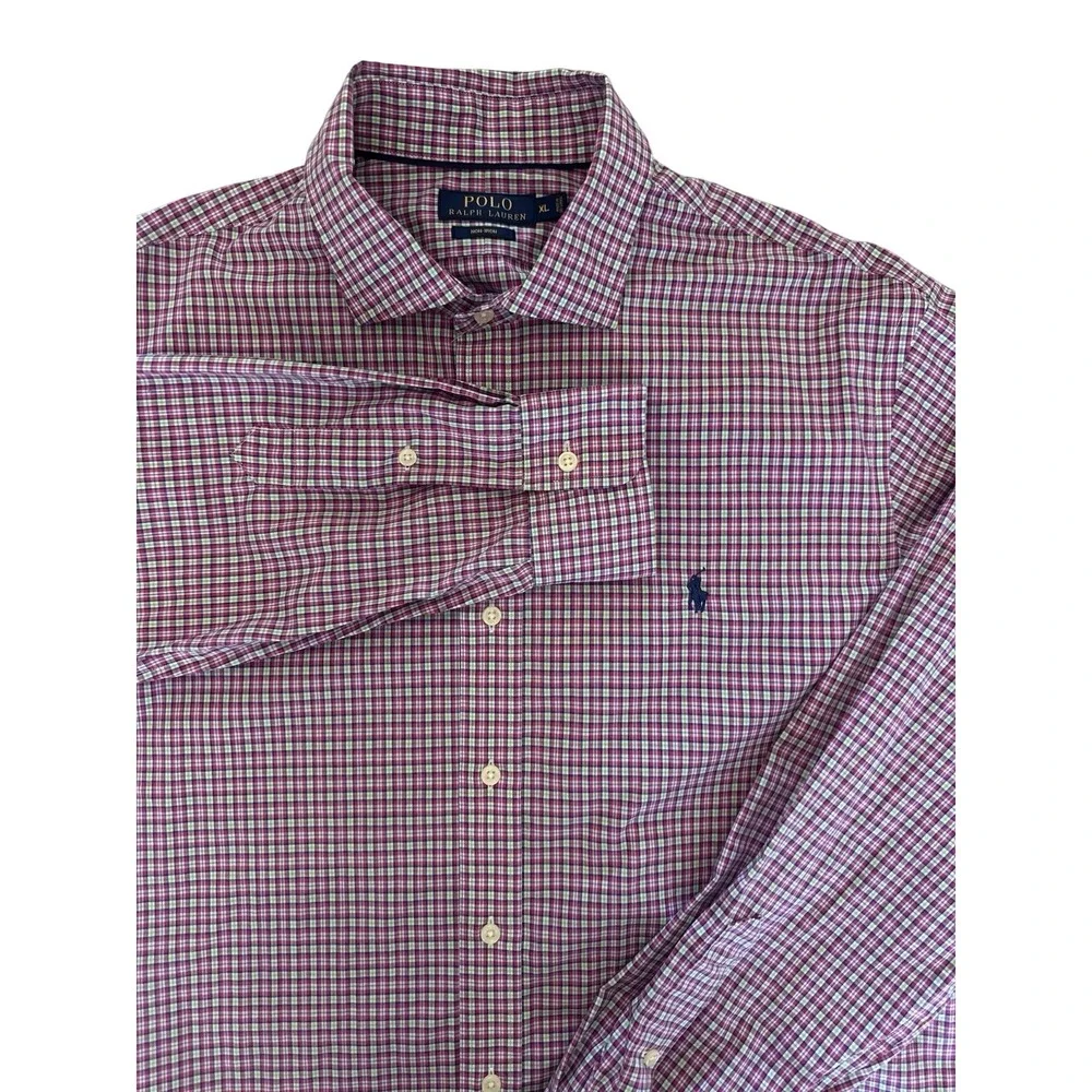 Polo Ralph Lauren Shirt Mens Size XL Pink Plaid Non‎ Iron Fabric Casual Button